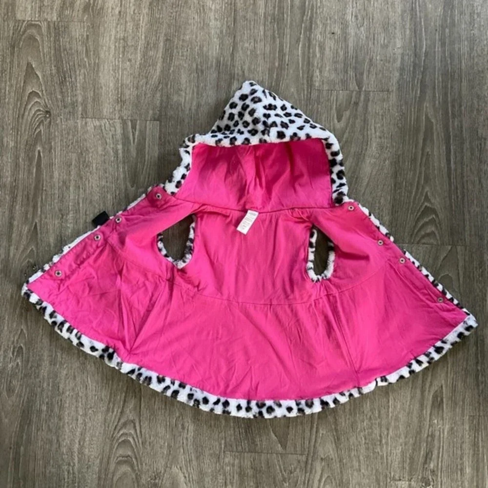 Faux Fur Hooded Leopard Print‎ Pink Vest Jacket Toddler Girls Size 4T EUC